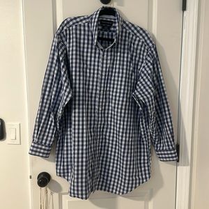 Paul Frederick Classic Fit No Iron 2 ply cotton plaid dress shirt 17 1/2 x 33